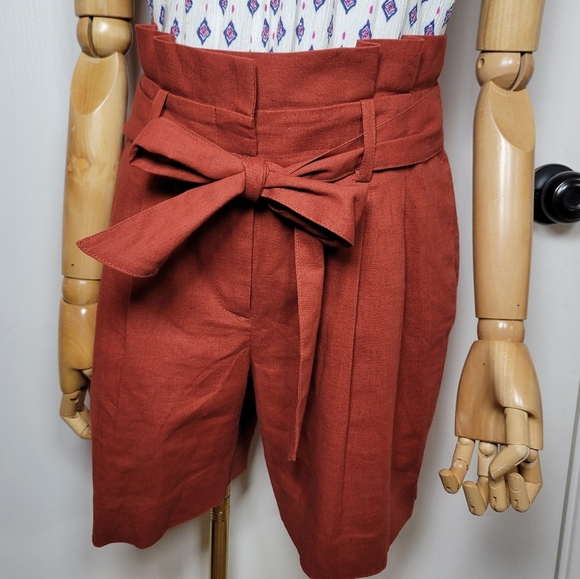 Boden St Ives Paperbag Tie Waist Linen Shorts Rust Size 6 - Picture 2 of 8